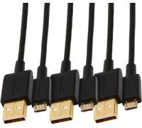 câble de USB-A vers Micro USB 2.0, Vitesse de Transfert de 480 Mbps, avec connecteurs plaqués Or, Lot de 3, 0.9 m, Noir