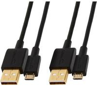 câble de USB-A vers Micro USB 2.0, Vitesse de Transfert de 480 Mbps, avec connecteurs plaqués Or, Lot de 2, 1.82 m, Noir