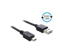 Câble DeLOCK 0.5m USB 2.0 A vers Mini-B Mâle/Mâle, contacts plaqués or, 480 Mbit/s, Noir, AWG 24/28, Diamètre 4.5mm