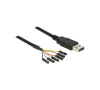 Câble DeLOCK 1.8m USB 2.0-A vers TTL 6-Pin, Connecteur USB A Mâle, Noir, Compatible Windows/macOS/Linux, Température -20°C à 80°C
