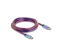 Câble DeLOCK 81116 USB-C vers USB-C 2.0, 2m, Multicolore, AWG 30/24, Power Delivery 60W (20V/3A), Transfert 0.48 Gbit/s, Boîtier Métal