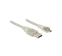 Câble DeLOCK 83898 USB 2.0 A vers Micro-USB B, 1m, Transparent, M/M, 28 AWG, Blindage double couche, Débit 480 Mbit/s