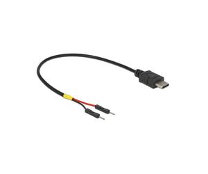 Câble DeLOCK 85419 Noir, 0.2m, Bloc Terminal 2 Broches vers PoweredUSB, 5V, AWG 22, Connecteurs Mâle Droit