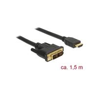 Câble DeLOCK 85583 DVI-D vers HDMI Type A 1.5m Noir, résolution 1920x1200, débit 3.96 Gbit/s, contacts or, triple blindage, AWG 30, diamètre 7.3mm