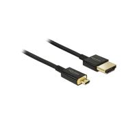 Câble DeLOCK HDMI-A vers HDMI Micro-D 2m, HDMI 2.0, 3D, 3840x2160 120Hz, 18 Gbit/s, Contacts Or, Cuivre, Noir, AWG 36