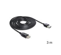 Câble DeLOCK USB 2.0-A Mâle/Femelle Noir, 3m, Connecteurs USB A, Contacts Or, Débit 480 Mbit/s, Conforme USB 2.0