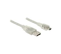 Câble DeLOCK USB 2.0 A vers Mini-USB B, 1m, Transparent, M/M, 480 Mbit/s, AWG 28, Double Blindage, Diamètre 4mm, Réf. 83905