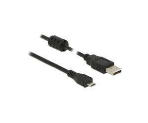 Câble DeLOCK USB 2.0 - USB-A vers Micro-USB B, 2m, M/M, Noir, Blindage Magnétique, Contacts Nickel/Or, AWG 24/28, 480 Mbit/s