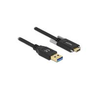 Câble DeLOCK USB 3.2 Gen 2 Type-A vers Type-C Mâle/Mâle, 2m, Noir, Verrouillage par Vis, AWG 24/30, 10Gbit/s, 3A
