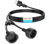 Câble d'Extension 2 Voies avec Prise Schuko - Rallonge Externe 2 m Double, IP44 3G 1 mm2 16A/250 V - Cordon d'Alimentation Type F