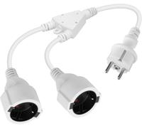 Câble d'Extension à Double Prise,Câble d'alimentation à Contact de Protection 1 à 2,Distributeur en pour Une Utilisation intérieure et extérieure (hétéro,Blanc,1 Minute 2)