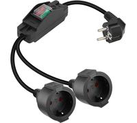Câble d'Extension à Double prise , Câble D'alimentation à Contact de Protection 1 à 2, Distributeur en Pour une utilisation intérieure et extérieure (90 degrés, noir, Avec interrupteur)