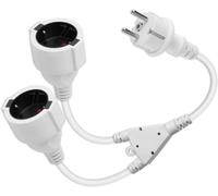 Câble d'Extension à Double Prise, Câble d'alimentation à Contact de Protection 1 à 2, Distributeur en pour Une Utilisation intérieure et extérieure (hétéro, Blanc, 1 Minute 2)