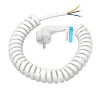 Câble d'extension avec prise de terre - 2M, câble en plastique à spirale, IP20 pour usage intérieur avec prise Schuko, câble d'alimentation Schuko 230 V / 16 A, blanc