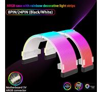 Câble d'extension d'alimentation 5V ARGB Rainbow 24Pin 8Pin, bande lumineuse décorative ARGB LED Sync ATX pour boîtier de PC de jeu White-8pin