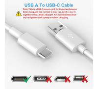 Câble d'extension d'alimentation extra long compatible avec caméra de sécurité Mi Camera 2K, caméra Ring Pan-Tilt, pour vidéosurveillance, YESKMO, caméra Eufy, câble de charge USB vers USB C pour
