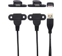Câble d'extension de Chargement USB 2.0, câble USB 2.0 mâle à 2 câble de Montage sur Panneau Femelle USB 2.0 avec Trou de vis pour Armoire à vin, hôtel, mobilier(1 à 2 câbles de Charge) (1.5m)
