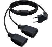 Câble D'extension Euro 2 en 1 Rallonge 2 Prise Euro Coudée à 90° 2.5A 250V Rallonge Euro 2 Way 2x0.75 mm² pour Appareils Ménagers, Téléviseurs, Ordinateurs Etc (90° Noir, 1.5m)