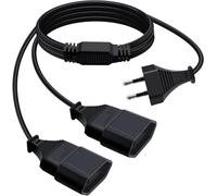 Câble D'extension Euro 2 en 1 Rallonge 2 Prise Euro Coudée à 90° 2.5A 250V Rallonge Euro 2 Way 2x0.75 mm² pour Appareils Ménagers, Téléviseurs, Ordinateurs Etc (Noir, 1.5m)