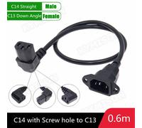 Câble d'extension IEC320 C14 vers C13, C14 avec trous de fixation et C13 coudé, longueur 30 cm / 60 cm, H05VV-F 3G 0.75MM T12