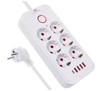 Maclean Multiprise MCE389/391 – 6 prises, 4xUSB, 1xUSB‑C, 2500W, interrupteur – Blanc 3 m