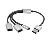 Câble d'extension USB 2.0 1 à 3 adaptateurs multiports pour transfert de données avec port USB C et câble flexible
