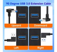 Câble d'extension USB 3,0 Angle droit,Câble de données USB mâle à femelle de 30CM,adaptateur USB à 90 degrés avec Contacts plaqués or pour clé USB,disque dur(Angle droit,2 pièces,noir)