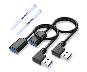Câble d'extension USB 3,0 Angle gauche, Câble de données USB mâle à femelle de 30CM, adaptateur USB à 90 degrés avec Contacts plaqués or pour clé USB, disque dur(Angle gauche, 2 pièces, noir)
