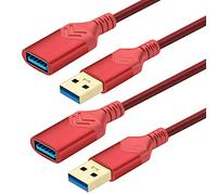 Câble d'extension USB 3.0, [Lot de 2] Câble d'extension haute vitesse de 0,6 m USB mâle vers femelle pour Playstation/Xbox/Flash Drive/lecteur de carte/disque dur/imprimante/scanner (0.6m, rouge)