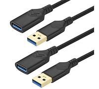 Câble d'extension USB 3.0 [Lot de 2] Câble d'extension haute vitesse de 0,6m USB mâle vers femelle pour Playstation/Xbox/Flash Drive/lecteur de carte/disque dur/clavier/imprimante/scanner (0.6m, Noir)