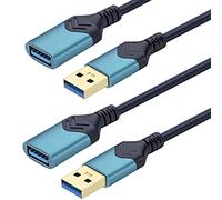 Câble d'extension USB 3.0 [Lot de 2] Câble d'extension haute vitesse de 0,6m USB mâle vers femelle pour Playstation/Xbox/Flash Drive/lecteur de carte/disque dur/clavier/imprimante/scanner (1.5m, Bleu)