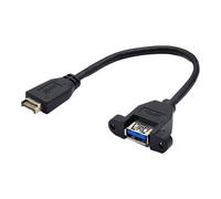 Câble d'extension USB 3.2 Gen2 à fixation par vis en façade, 10 Gbit/s, connecteur USB-E 20 broches vers USB-A femelle, longueur 20 cm.