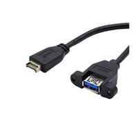 Câble d'extension USB 3.2 Gen2 à fixation par vis en façade, 10 Gbit/s, connecteur USB-E 20 broches vers USB 3.2 Type-A femelle, longueur 60 cm.
