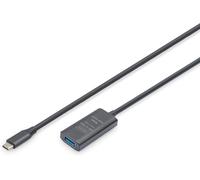 Câble d'extension USB actif - USB-A femelle vers Typ-C mâle - 5 m - USB 3.2 Gen1-5 Gbit/s - Plug & Play - avec amplificateur de signal - Noir