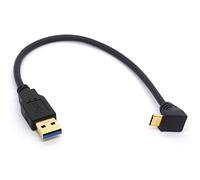 Câble d'extension USB de type C plaqué or de 25 cm - Câble USB 3.0 mâle vers le haut à 90 degrés vers le bas - Adaptateur convertisseur de données USB C - Synchronisation de données et de charge
