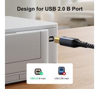 Câble d'imprimante 1 m,USB 2.0 type A mâle vers B mâle,cordon de scanner en nylon tressé pour HP/Dell/Canon/Lexmark/Xerox/Brother/Samsung,etc.