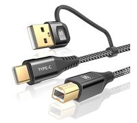 Câble d'imprimante 2en1 USB-A/C vers USB-B 2m, câble MIDI USB C tressé cordon d'imprimante haute vitesse pour imprimante HP Canon Dell Epson Brother, MacBook Pro/Air, Piano numérique MIDI Controller