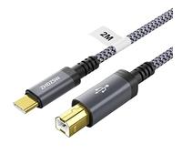 Câble d'imprimante USB B vers USB C tressé de 2 m - Convient pour MacBook Pro/Air, Matebook, Dell, HP, Canon, Scanner, Piano numérique, MIDI, etc