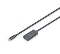 DIGITUS Câble d'extension USB actif - USB-A femelle vers Typ-C mâle - 5 m - USB 3.2 Gen1-5 Gbit/s - Plug & Play - avec amplificateur de signal - Noir
