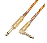 Câble d'instrument à angle droit de 3 m pour guitare électrique avec 6,35 mm pour TS, pour cordon blindé en nylon tressé pour amplificateur, batterie basse, mixeur, appareils audio, plaqué or