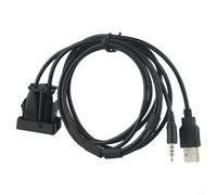 Câble d'interface audio de tableau de bord USB-A et auxiliaire 3,5 mm pour véhicules 12 V - Panneau de montage ABS avec cordon d'alimentation, noir