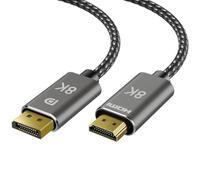 Câble DisplayPort 8K vers HDMI de 4,6 m, unidirectionnel, source DP vers écran HDMI, 8K @ 60 Hz, 4K @ 240 Hz, 2K @ 240 Hz, DisplayPort 1.4 vers HDMI 2.1 tressé pour NVIDIA, Dell, AMD, Lenovo, HP, PC