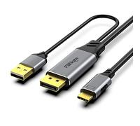 Câble DisplayPort vers USB-C 4K60 Hz, 2 m, Convertisseur DP Mâle vers Type-C pour Moniteur Portable Tactile, Compatible MacBook Pro/Air, iMac