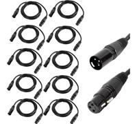 Câble DMX, 2 mètres, 3 pôles XLR mâle, set de 10, noir