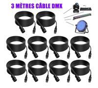 Câble DMX U'king - Cordon DMX 3 Broches Fil de XLR 3M pour Lumières de scène - Mâle à Femelle - Pack de 10