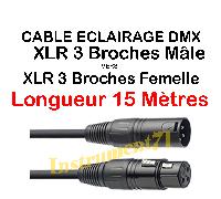Câble DMX XLR 3 Broches Mâle vers XLR 3 Broches Femelle Longueur 15 Métres