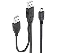 Câble double USB 2.0 Type A vers USB Mini 5 broches Type B x1 Y pour données et alimentation, 0.7M