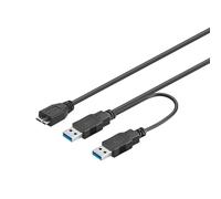 Câble double USB 3.0 de données et d'alimentation, 2 x USB mâle vers micro USB B, compatible avec Wii U PS4 Xbox HDD externe Toshiba, Western Digital My Passport Noir 50 cm