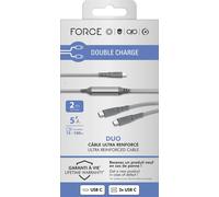 Câble Duo Ultra-renforcé USB C/USB C + USB C 2m 100W Gris - Garanti à vie Force Power