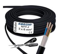 Câble électrique/câble de terre NYY-J vendu au mètre au mètre - 3 x 6 mm2 - Noir -